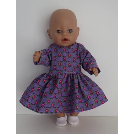 jurk grijs lila bloemen baby born 43cm