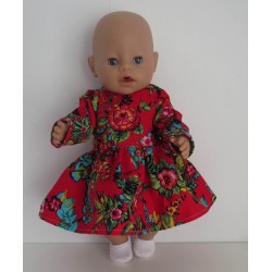 jurk rood bloemen baby born 43cm