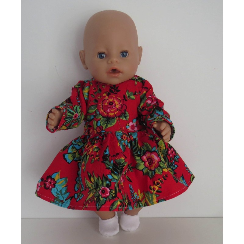 jurk rood bloemen baby born 43cm