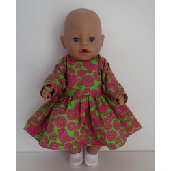 jurk groen met vogels hard roze baby born 43cm