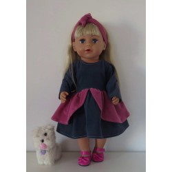 jurk blauw schootjes hard roze baby born 43cm