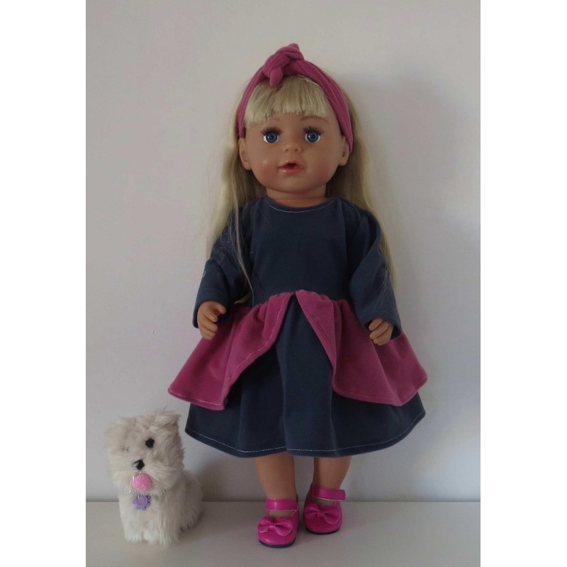 jurk blauw schootjes hard roze baby born 43cm