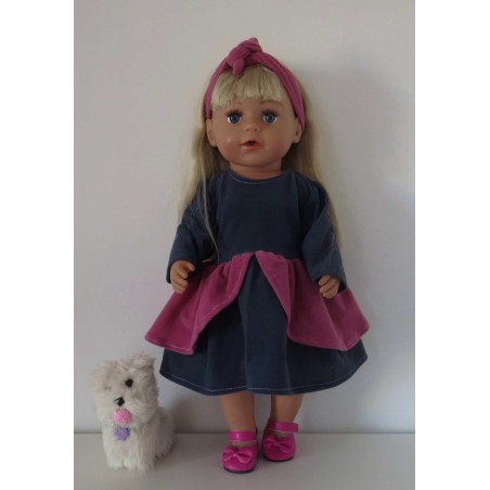 jurk blauw schootjes hard roze baby born 43cm