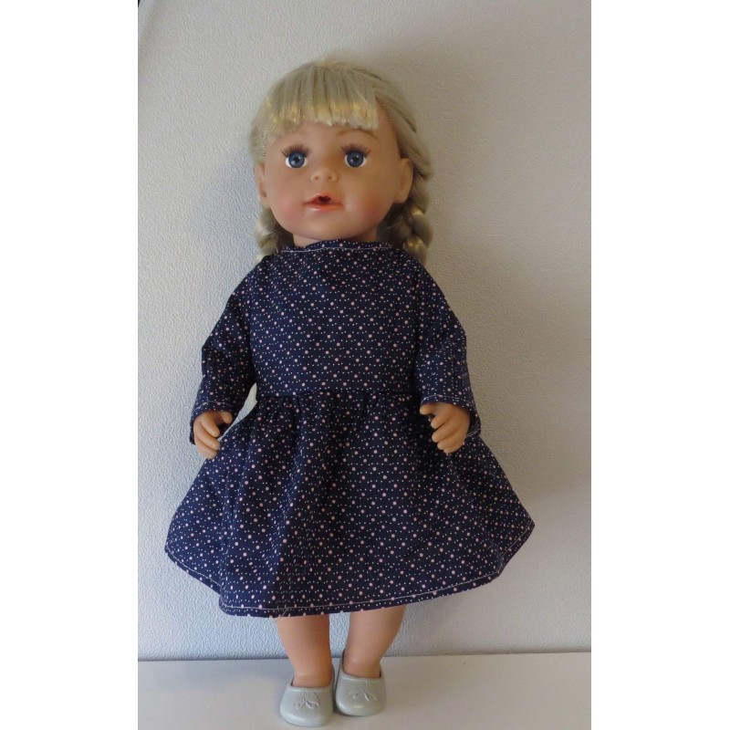 jurk donker blauw stippen roze baby born 43cm