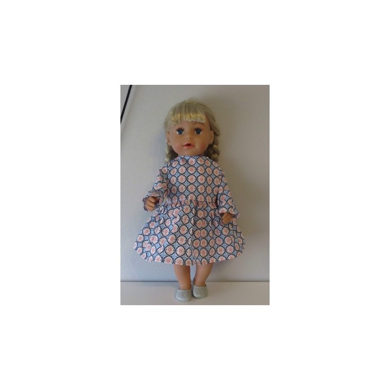 jurk blauw met bloemen baby born 43cm
