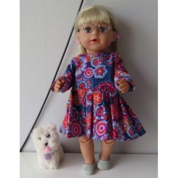 jurk blauw met bloemen baby born 43cm