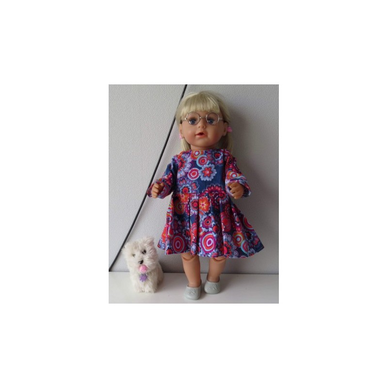 jurk blauw met bloemen baby born 43cm