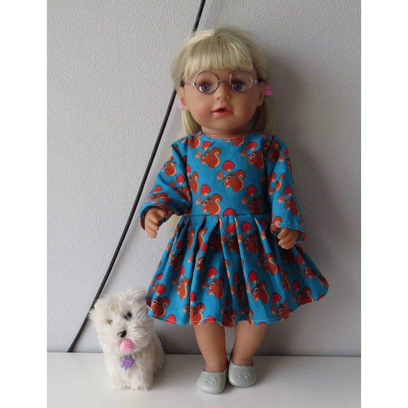 jurk blauw eekhoorns baby born 43cm