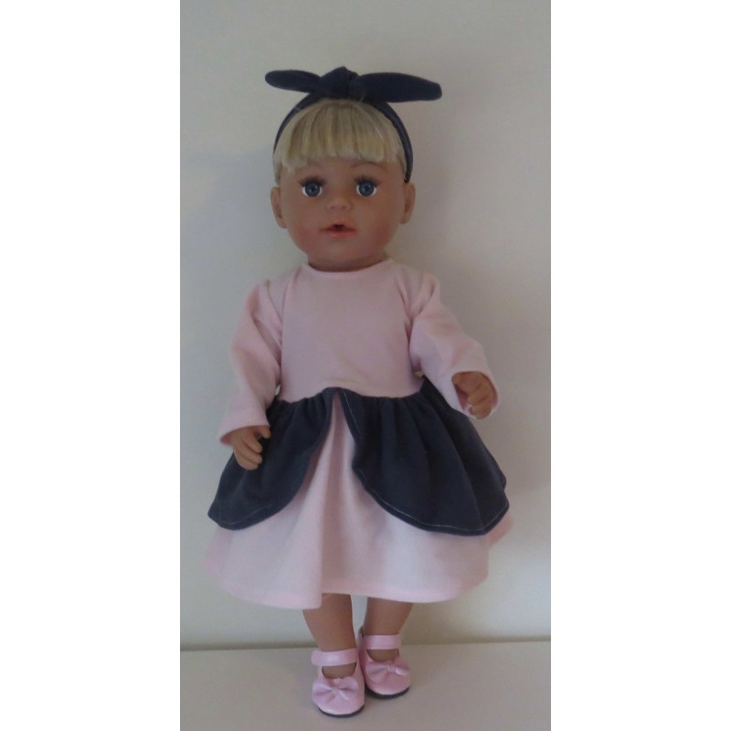 jurk roze schootjes donker blauw baby born 43cm
