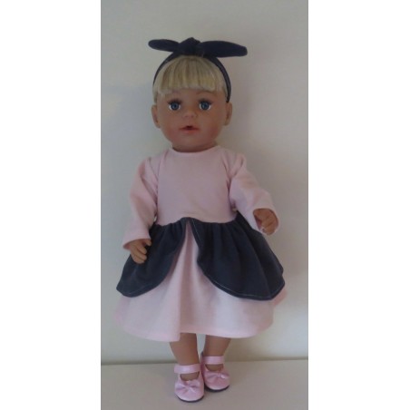 jurk roze schootjes donker blauw baby born 43cm