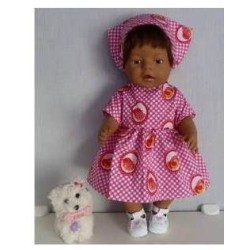 jurk geruit vogels baby born 43cm