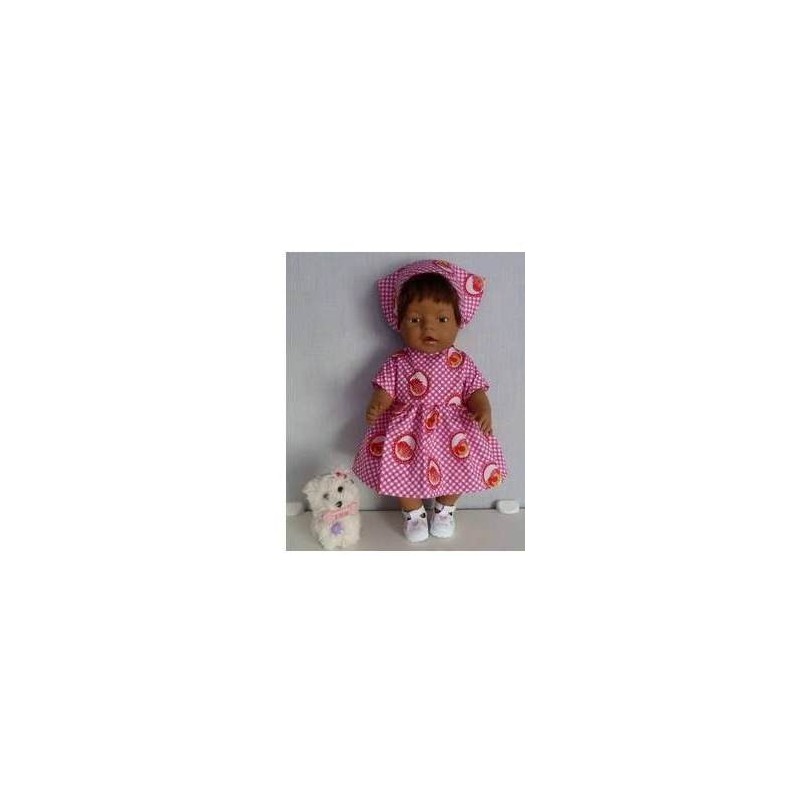 jurk geruit vogels baby born 43cm