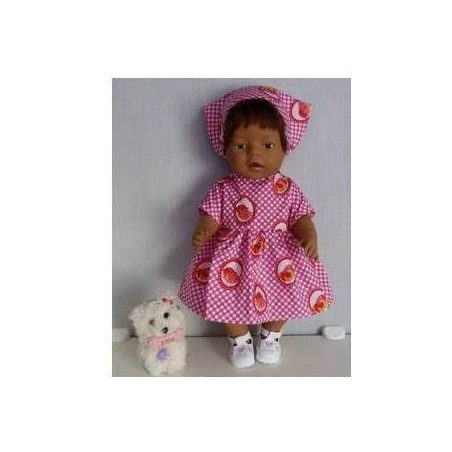 jurk geruit vogels baby born 43cm