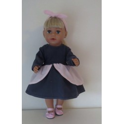jurk donker blauw met schootjes roze baby born 43cm