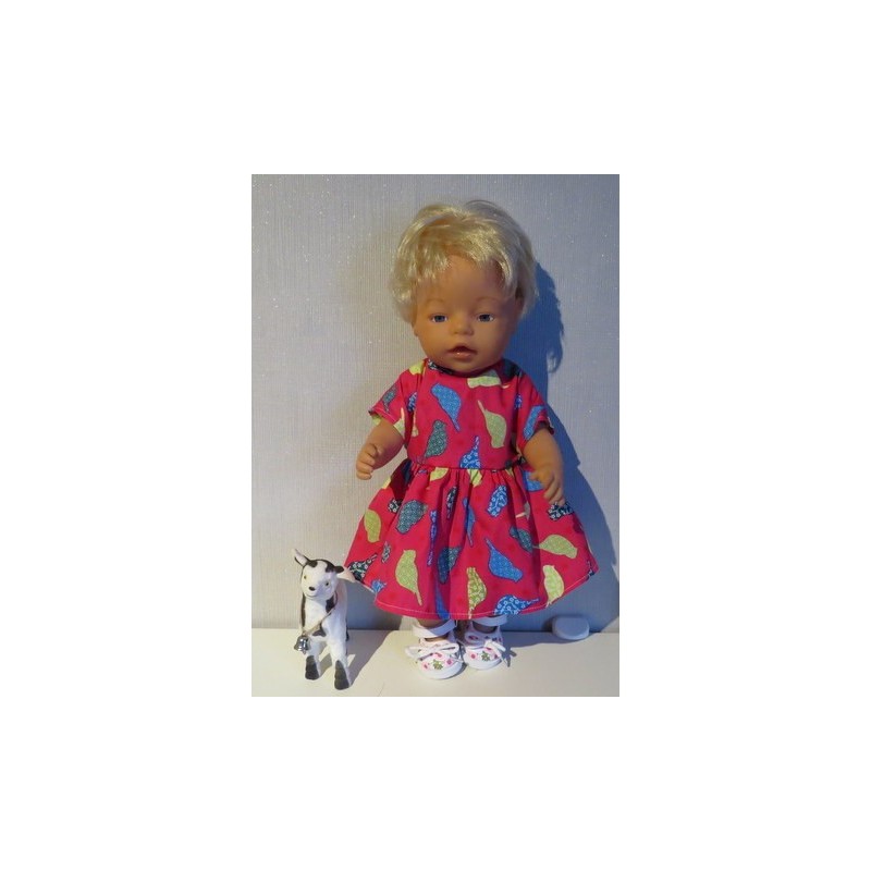 jurk hard roze vogels baby born 43cm
