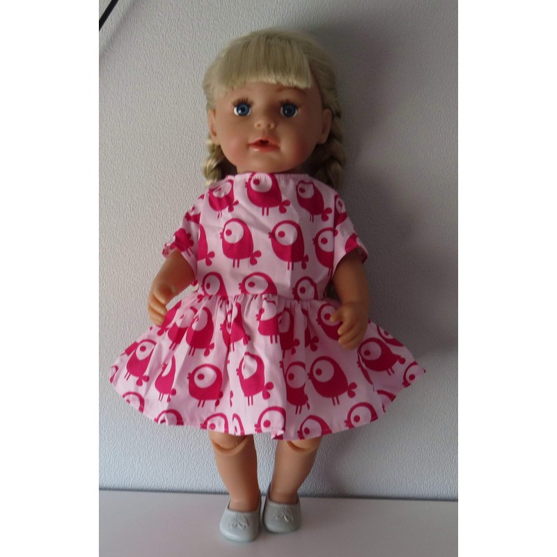jurk roze met vogels baby born 43cm