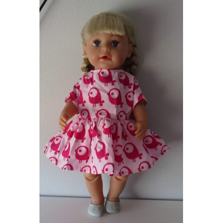 jurk roze met vogels baby born 43cm