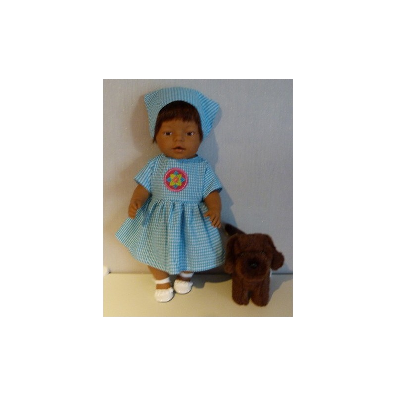 jurk geruit met bloem baby born 43cm
