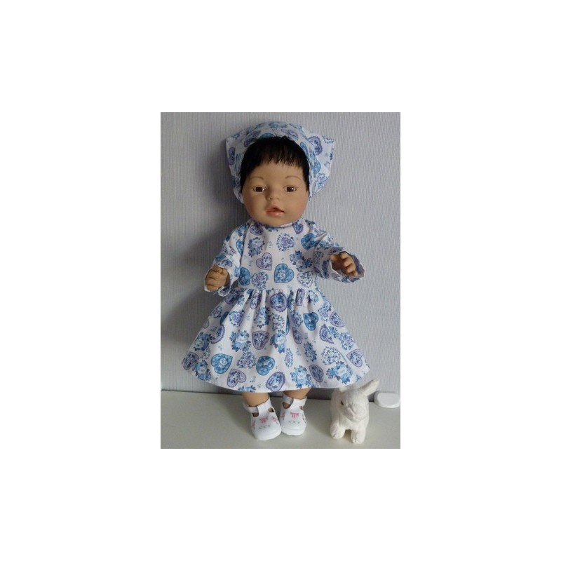 jurk blauwe hartjes  baby born 43cm