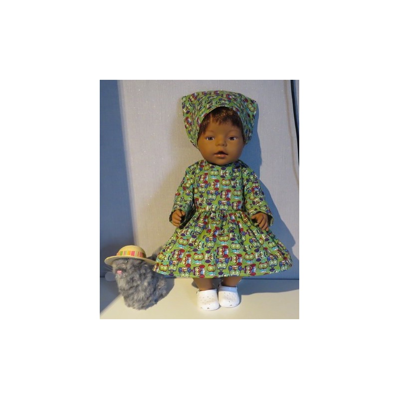 jurk groen uilen baby born 43cm