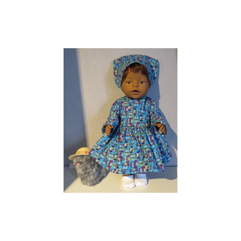 jurk blauw uilen  baby born 43cm