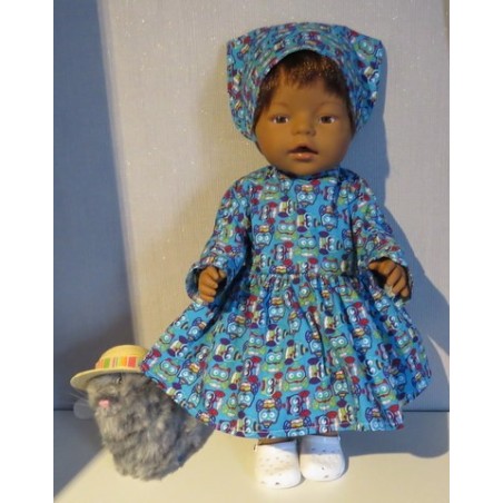 jurk blauw uilen  baby born 43cm