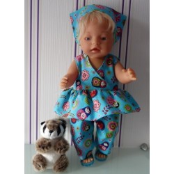 hawaiienjurk blauw matroeska baby born 43cm
