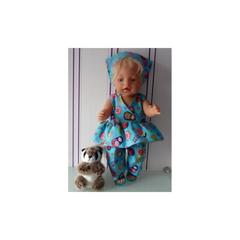 hawaiienjurk blauw matroeska baby born 43cm