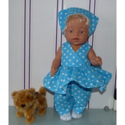 hawaiienjurk aqua blauw polka dots baby born 43cm