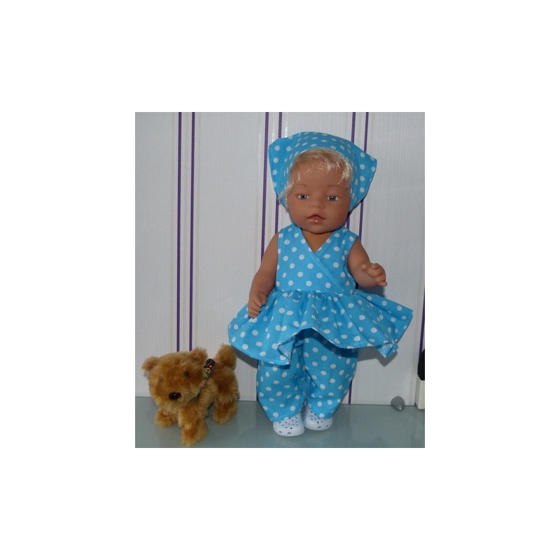 hawaiienjurk aqua blauw polka dots baby born 43cm