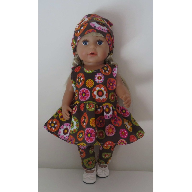 jurk set bruin bloemen baby born 43cm