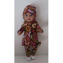 jurk set bruin bloemen baby born 43cm