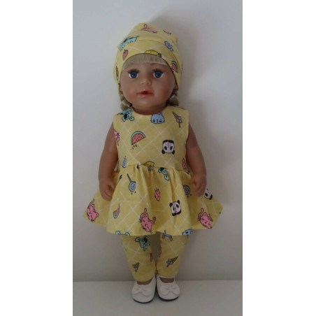 jurk set geel panda baby born 43cm