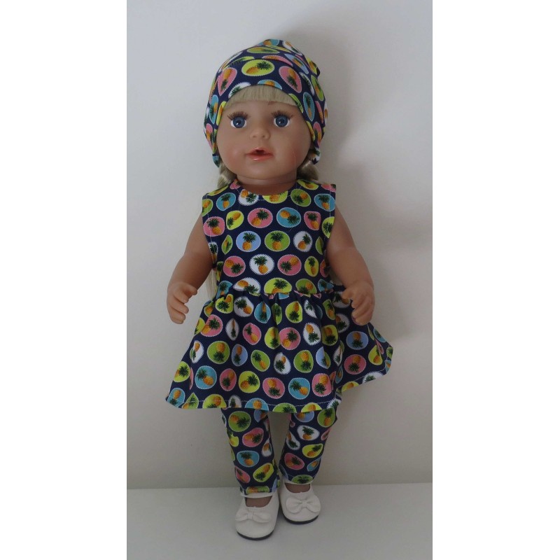 jurk set blauw annanas baby born 43cm