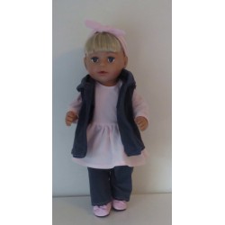 jurk set roze met donker blauw baby born 43cm