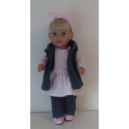 jurk set roze met donker blauw baby born 43cm