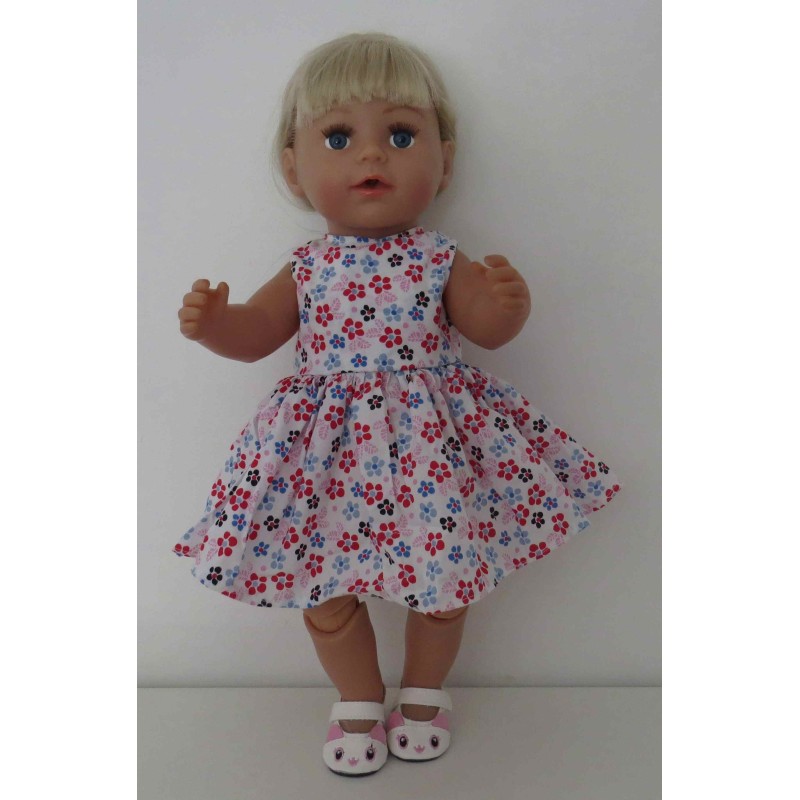 jurk met jas wit bloemen rood baby born 43cm