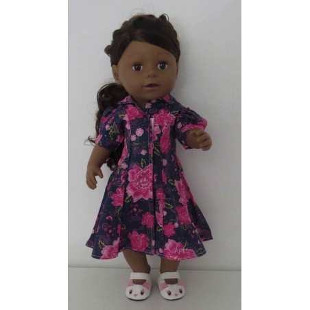 jurk met jas donker blauw bloemen baby born 43cm