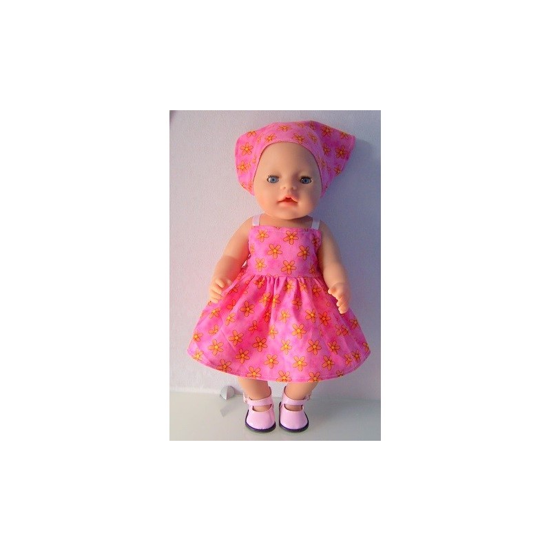 zonnejurk roze bloem oranje baby born 43cm