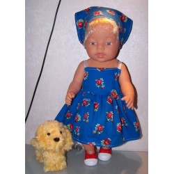zonnejurk blauw roosjes baby born 43cm