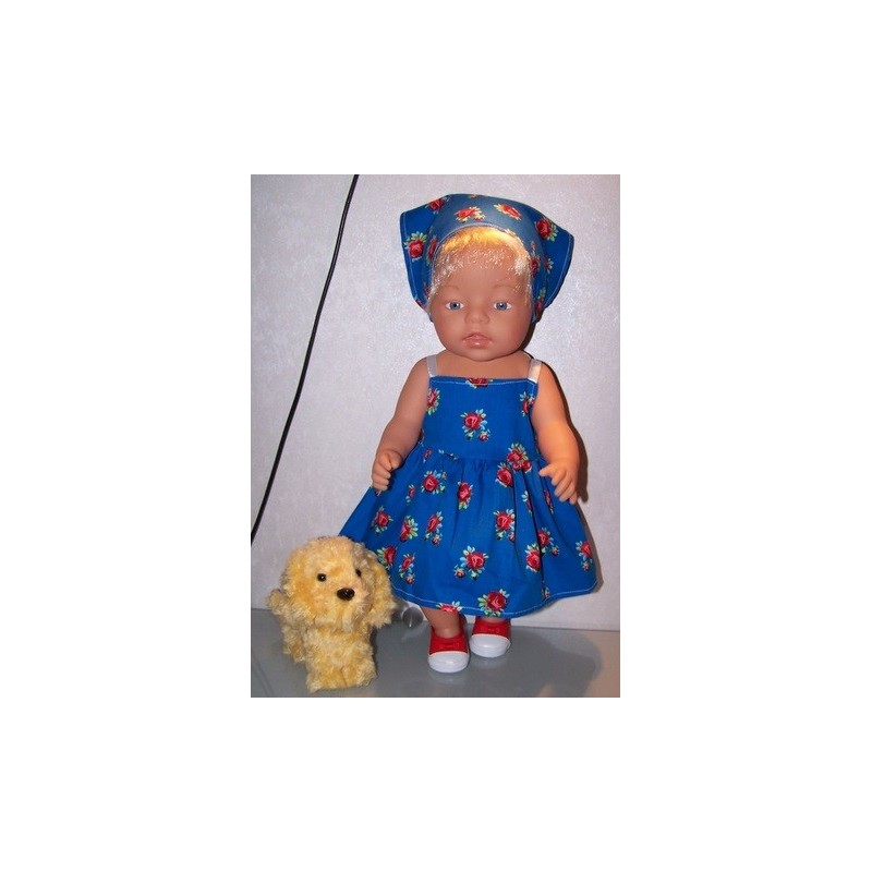 zonnejurk blauw roosjes baby born 43cm