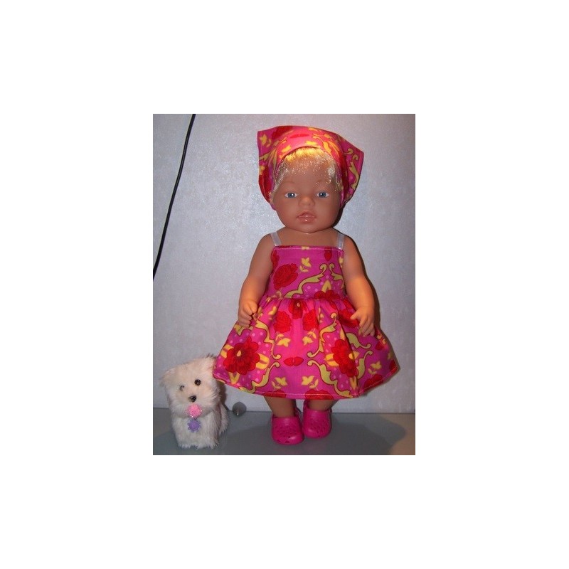zonnejurk roze met rode bloemen baby born 43cm