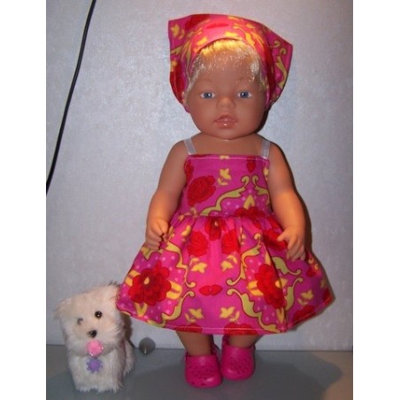 zonnejurk roze met rode bloemen baby born 43cm