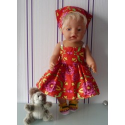 zonnejurk rood bloemen baby born 43cm