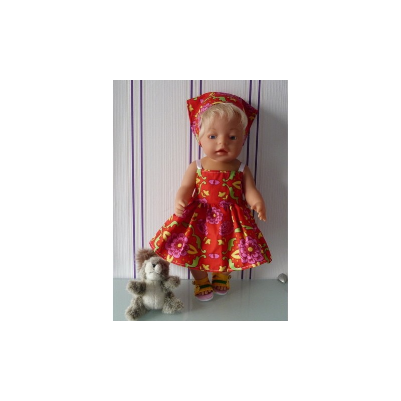 zonnejurk rood bloemen baby born 43cm