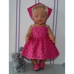 zonnejurk roze met bruine hartjes baby born 43cm