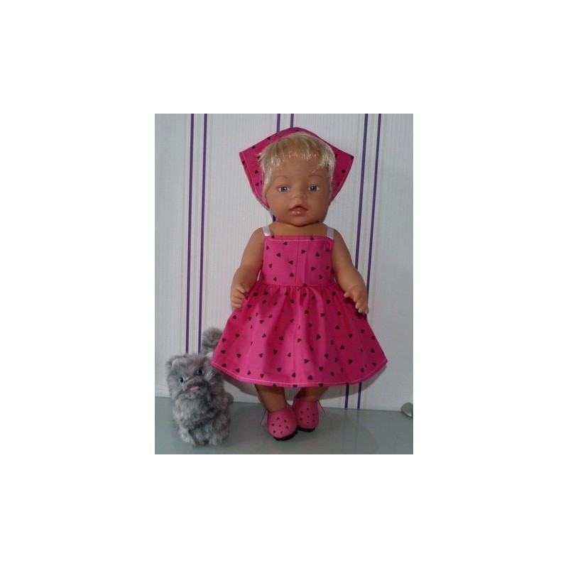 zonnejurk roze met bruine hartjes baby born 43cm