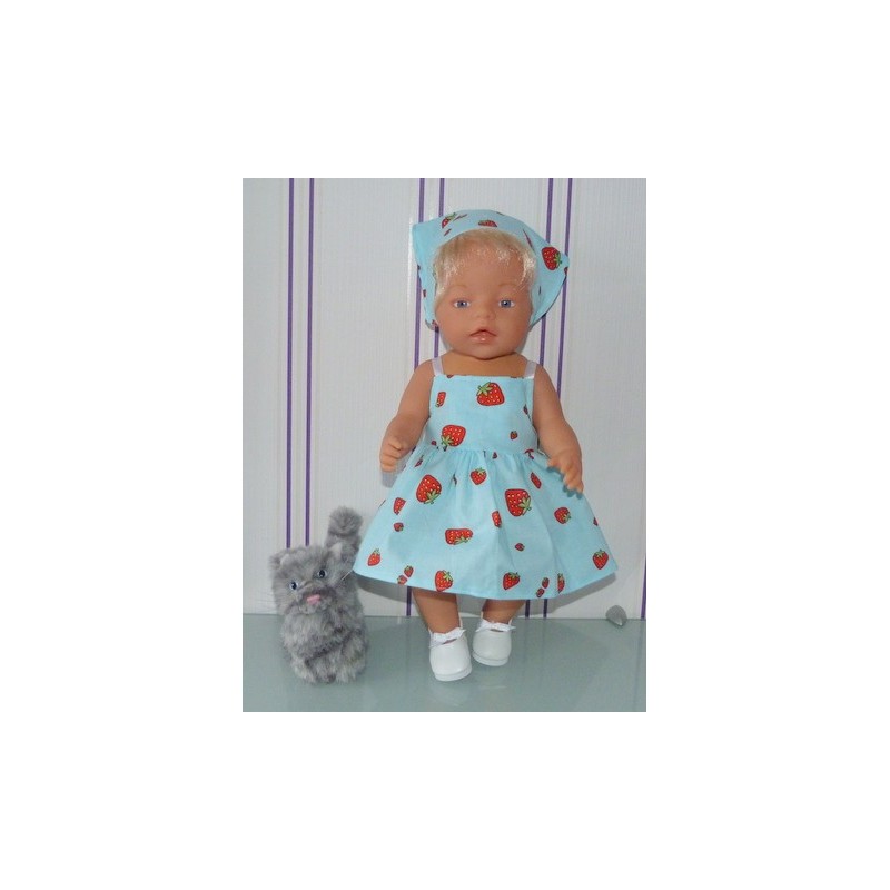 zonnejurk blauw aardbeien baby born 43cm