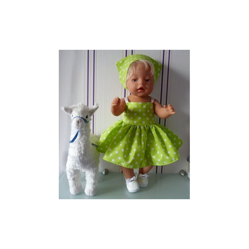 zonnejurk licht groen polka dots baby born 43cm