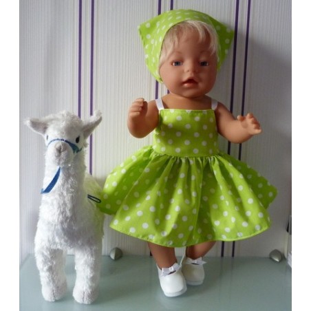 zonnejurk licht groen polka dots baby born 43cm